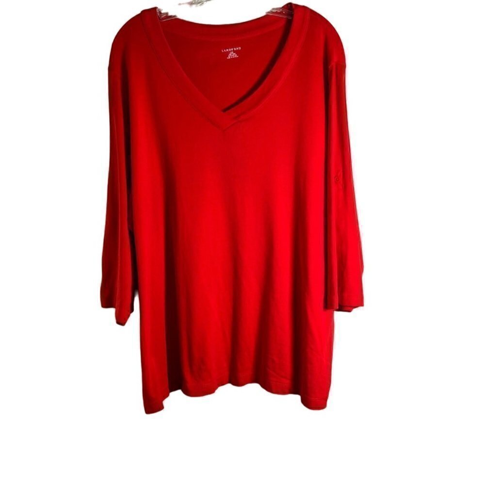 LANDS' End Red Women's Tunic Roll Up Sleeves Tee Size 2X